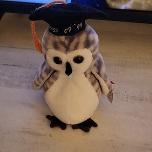 Ty Beanie Baby "Wiser" Graduation Owl Plush Toy - White and Gray